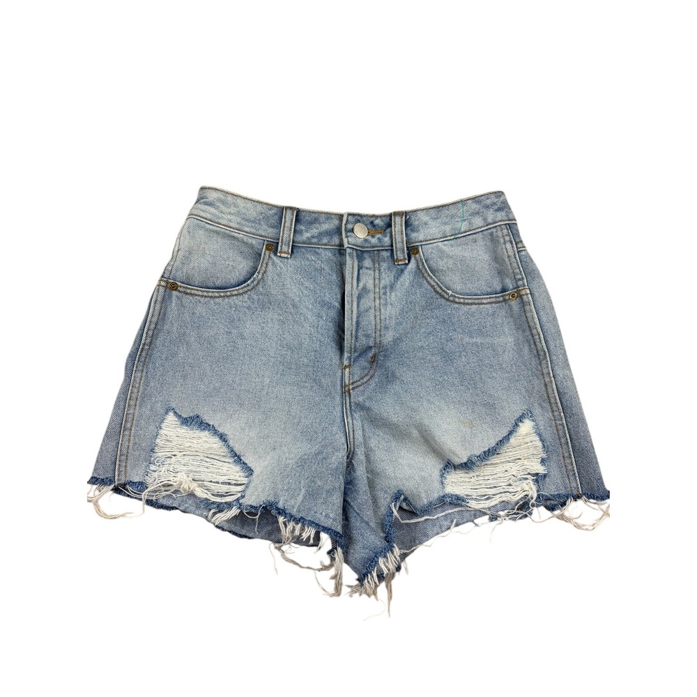 Rollas Original Short High Rise Distressed Denim Cut Off Shorts Light Wash 27
